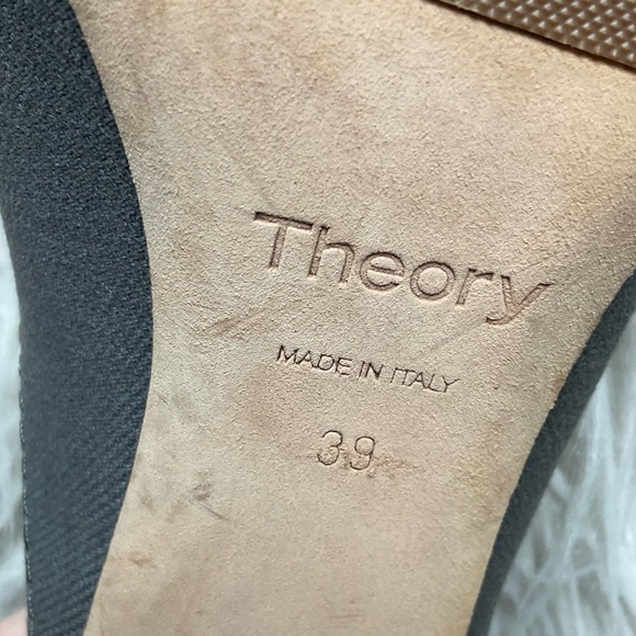 Theory V Mule Grey Cotton Canvas Leather Square Peep Toe Heeled Pump EUC Size 39 - Picture 10 of 12